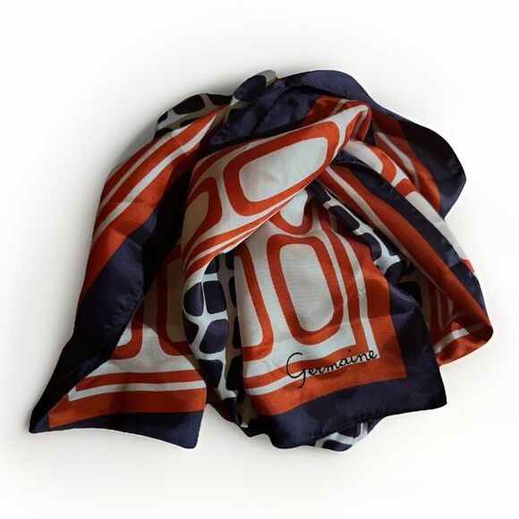 Vintage Head Neck Scarf JS Germain Red White Blue Geometric Retro Made In Italy - Picture 2 of 9
